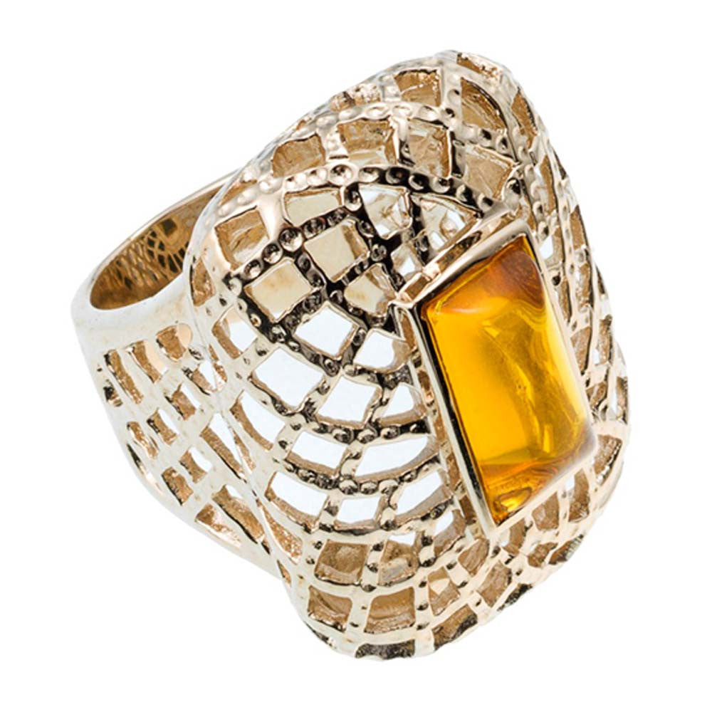 18K YG Plated, Topaz Glass Ring