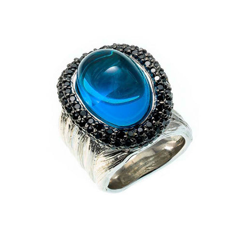 Bold, Rhodium Plated, Blue Lucite Cocktail Ring