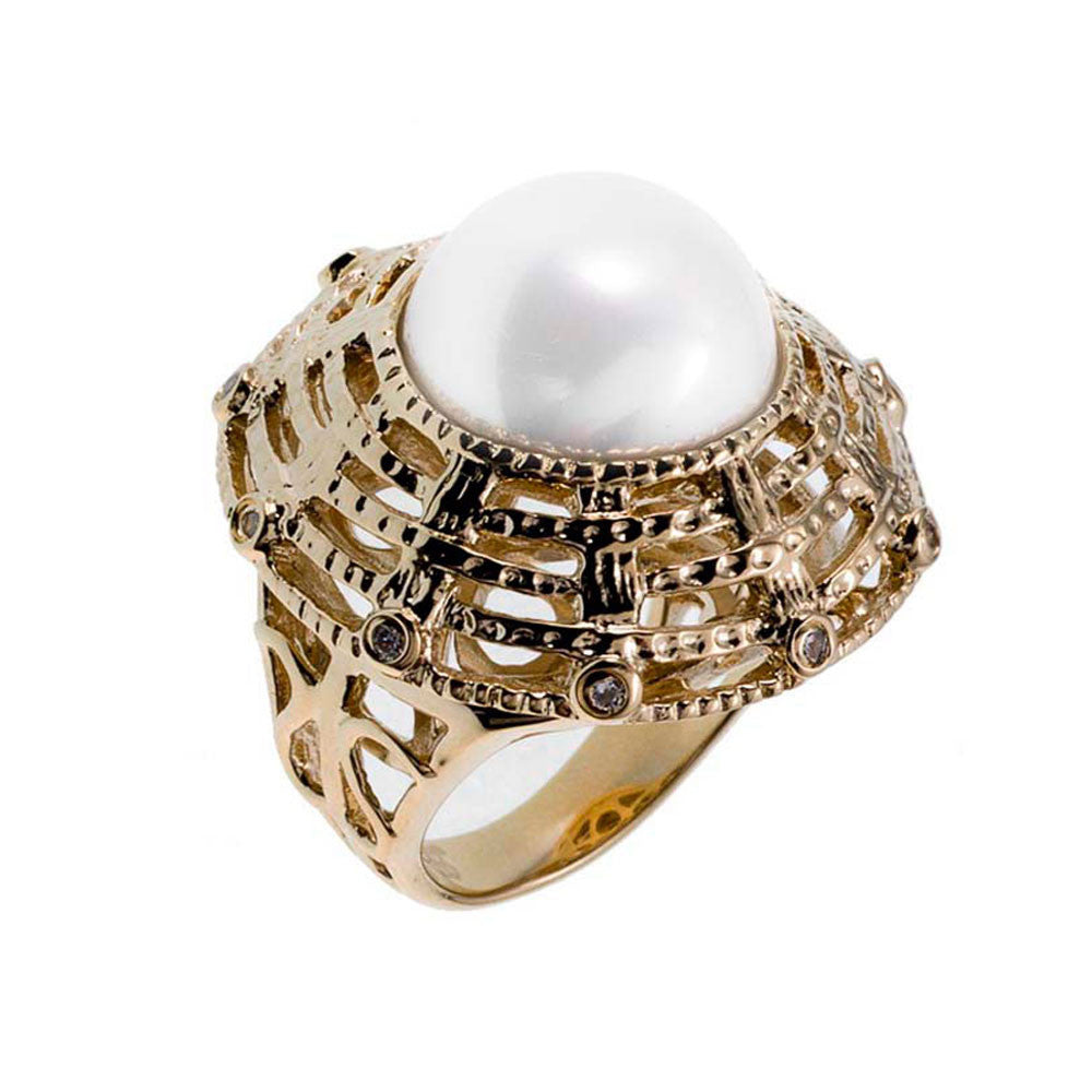 18K YG Plated, Pearl Basket Weave Ring