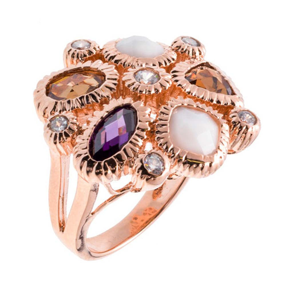 18K RG Plated, Multi Stone Cluster Ring