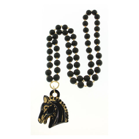 18K Plated "Regal Stallion" Long Pendant with Frosted Beads Necklace