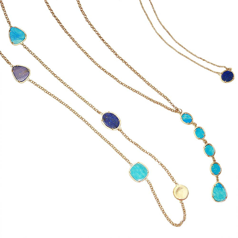 Trio Necklace Semi-Prec Stones Turquoise and Lapiz