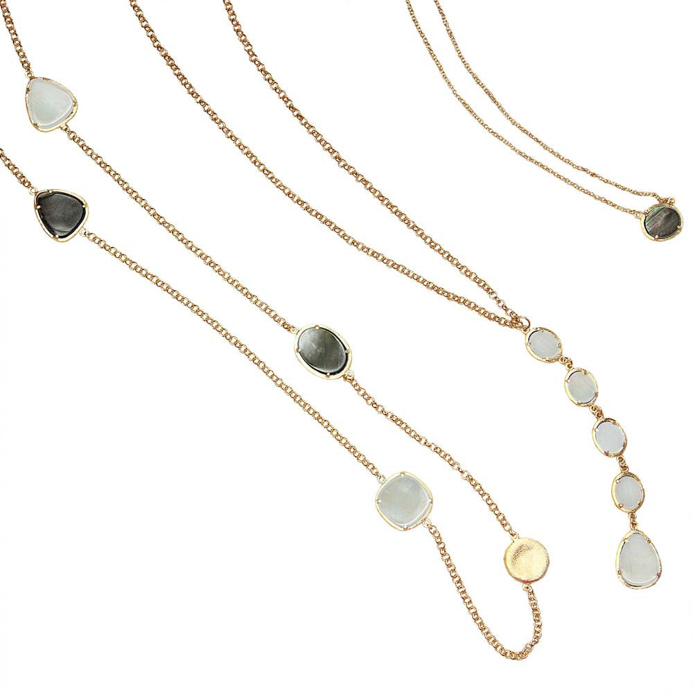 Trio Necklace Semi-Prec Stones MOP Black and White