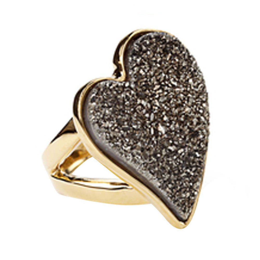 18K YG Plated, Gold Drusy And Amethyst Cz Cocktail Ring