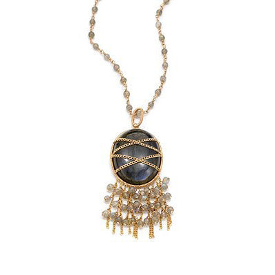 14K Goldfilled, Chain Wrapped Labradorite Beaded Pendant Necklace