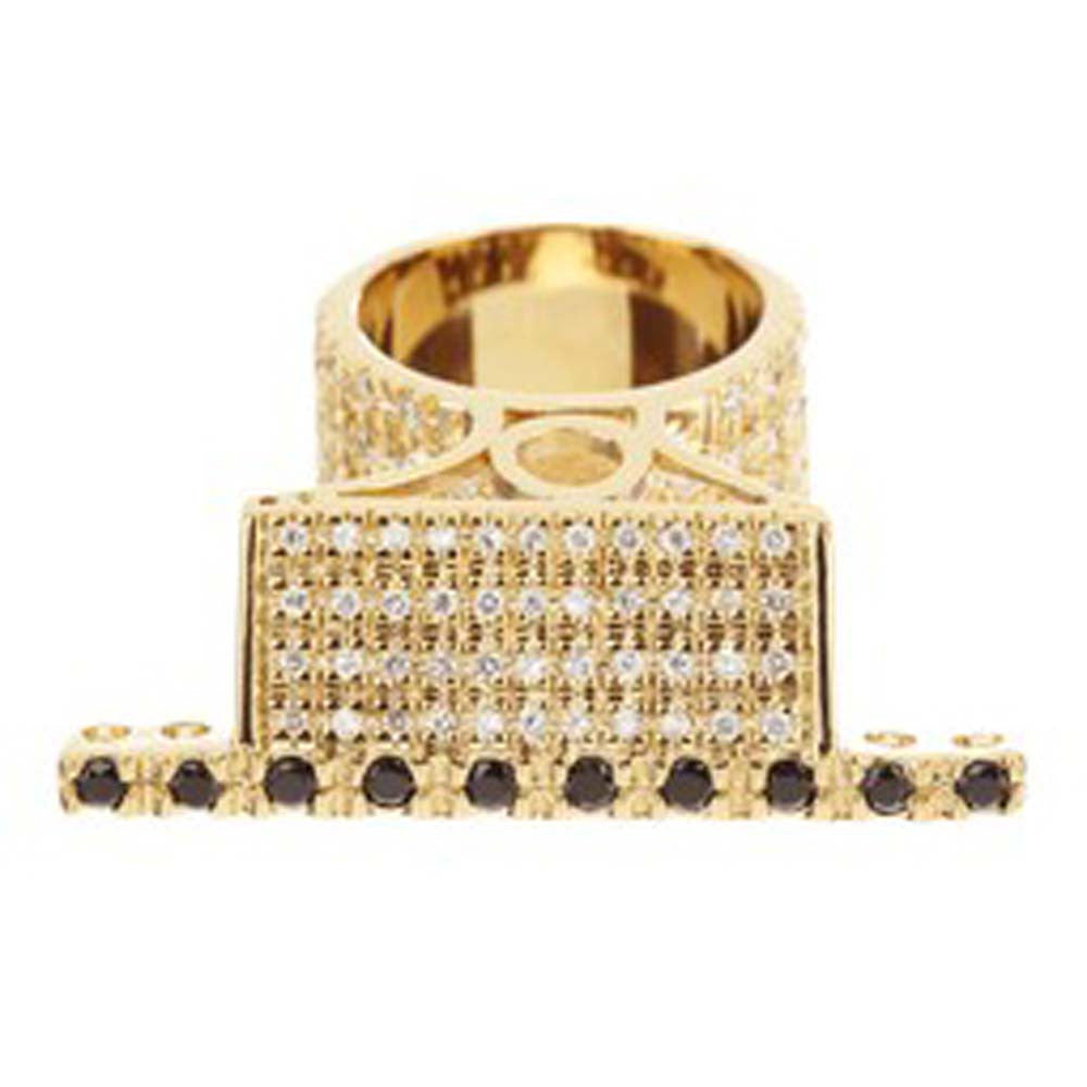 18K YG Plated, Black and Crystal CZ Ring