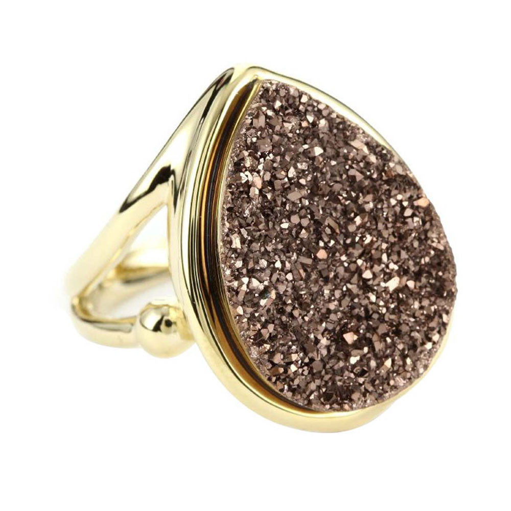 18K YG Plated, Bronze Titanium Drusy Teardrop Ring