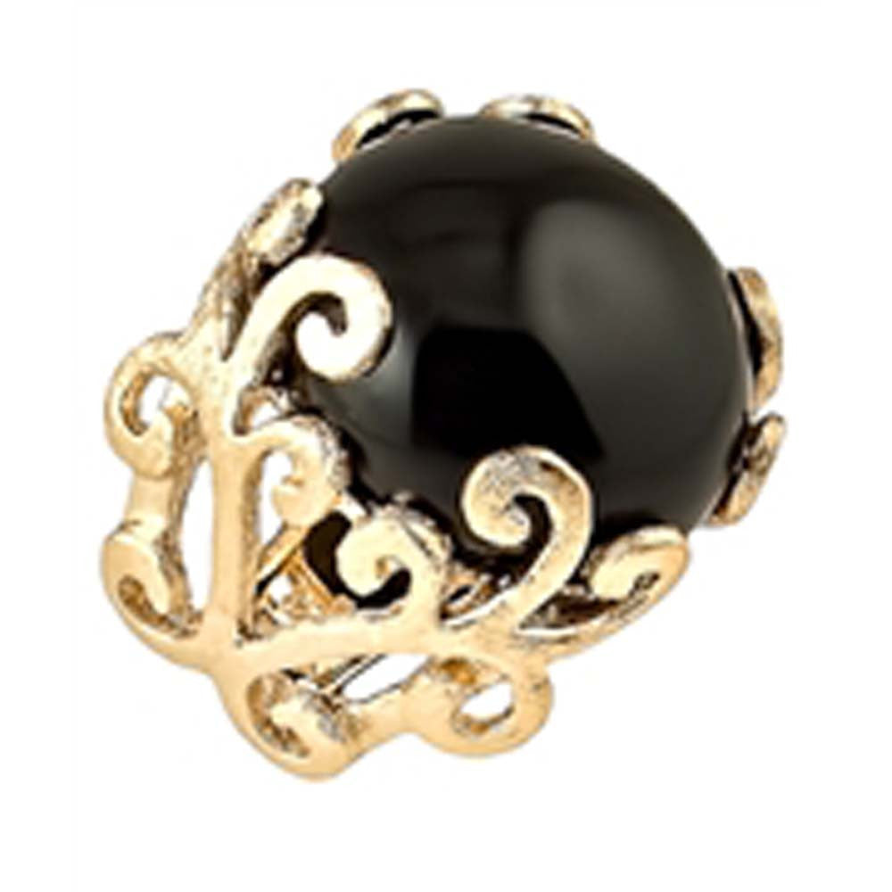 18K YG Plated Bold Black Agate Ring