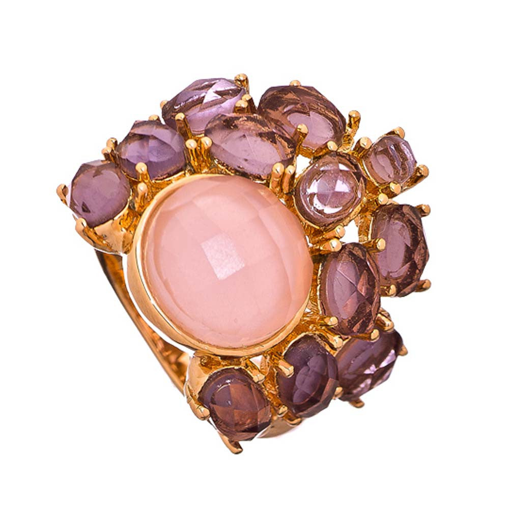 18K Rose Gold Plated Amethyst and Rose Crystal Fragmented Ring