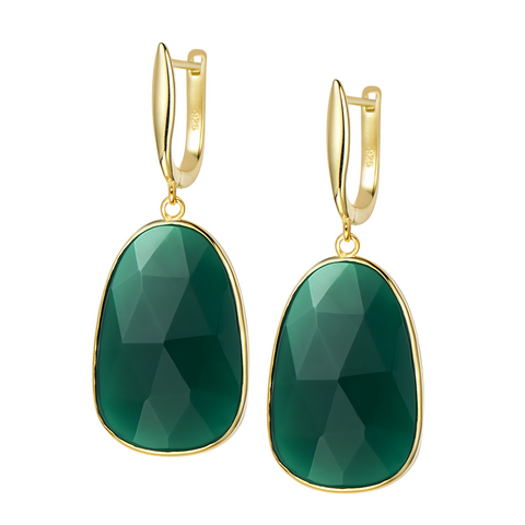 14K YG Plated Faceted Green Onyx Earrings