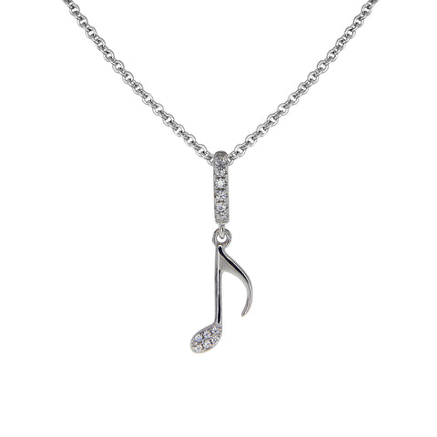 Quarter Note Sterling Silver and CZ Pendant Necklaces