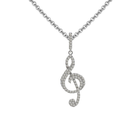 Treble Clef Sterling Silver and CZ Pendant Necklaces