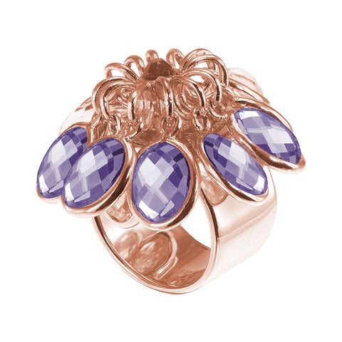 18K YG Plated, Gold Drusy And Amethyst Cz Cocktail Ring