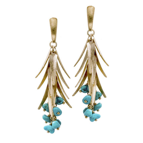 18K YG Plated, Turqouise Cascade Earrings