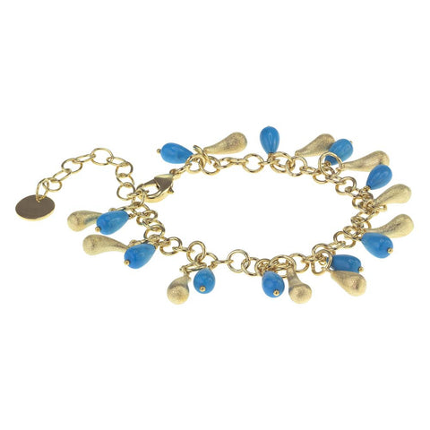 18K YG Plated, Turquoise Charm Bracelet