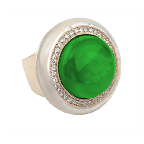 18K YG Plated, Green Avenventurine, Mother-Of-Pearl And Cz Gumball Ring