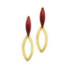 18K YG Plated, Red Agate Linear Marquis Earrings