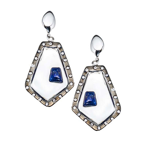 Two-Tone, Rhodium And Black Rhodium Plated, Indian Style Sodalite  Earrings
