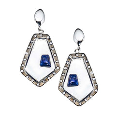 Two-Tone, Rhodium And Black Rhodium Plated, Indian Style Sodalite  Earrings