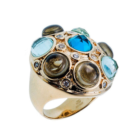18K YG Plated, Multi Color Lucite Cabochon Dome Ring