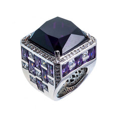 Rhodium Plated, Bold Square Amehtyst Crystal Ring