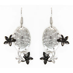 Rhodium And Black Rhodium Plated, Turtle Charm Earrings