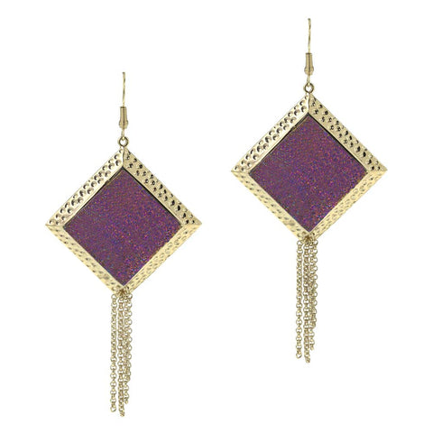 18Kt YG Plated Square Peacock Drusy Dangling Earrings
