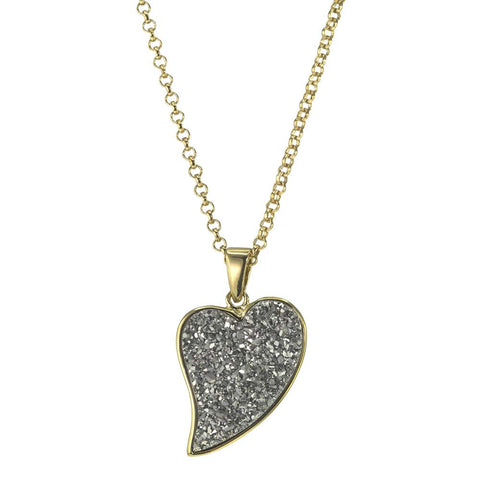 18K YG Plated, Silver Drusy Abstract Heart Pendant Necklace
