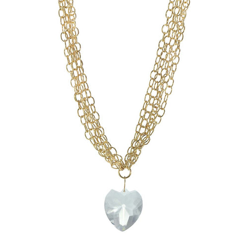 18Kt YG Plated Brass, Crystal Heart Pendant Necklace