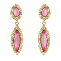 18Kt YG Plated Brass, Victorian Style Pink Crystal Earrings