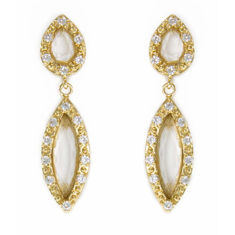 18K YG Plated, Crystal, Victorian Style Earrings