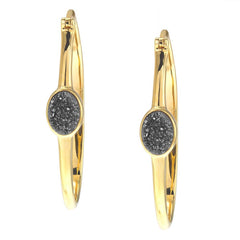 18K YG Plated, Silver Drusy Hoop Station Earrings