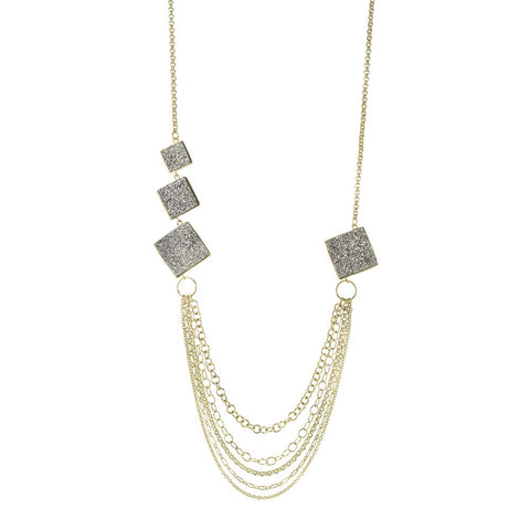 36" 18K YG Plated, Silver Drusy Statement Necklace