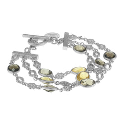 925 Sterling Silver, Faceted Smokey Quartz And Citrine Cabochon  Bracelet