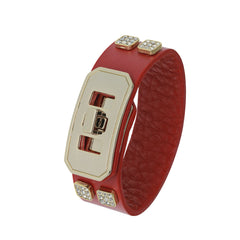 18K YG Plated,. Red Leather Glam Buckle Twist Bracelet