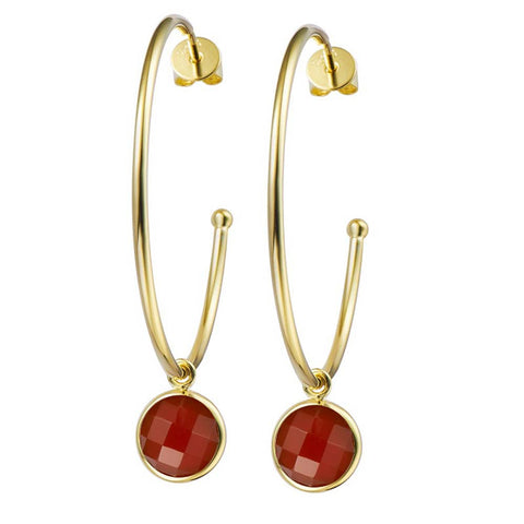 14K YG Plated Faceted Linear Round Carnelian Earrings