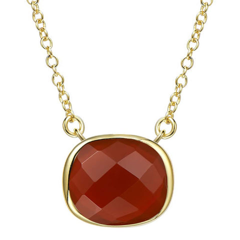 14K YG Plated  Faceted Carnelian Pendant Necklace