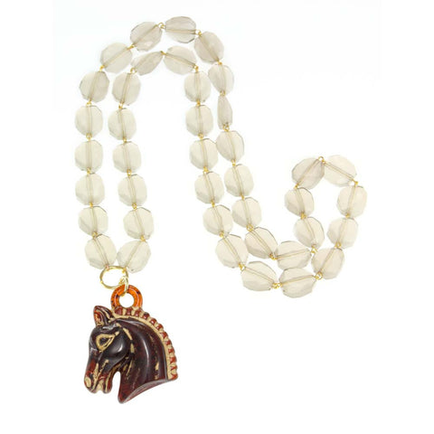 18K Plated "Regal Stallion" Linked and Beaded Pendant Necklace