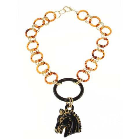18K Plated "Regal Stallion" Long Pendant with Faceted Beads Necklace