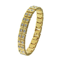 18K YG Plated Faceted CZ Accent Two Row Thin Watch Band Bracelet