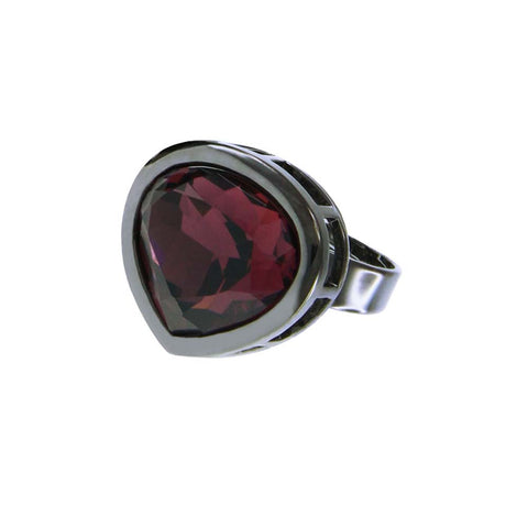 Black Rhodium Plated Amethyst Crystal Pear Shape Adjustable Ring