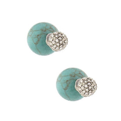 Double sided pave crystal orb and turquoise post earrings