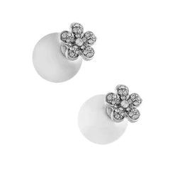 Double sided pave flower and pearl Post earrings