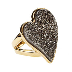 18K YG Plated, Silver Drusy Heart Ring