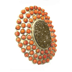 18K YG Plated, Gold Drusy And Sponge Coral Statement Ring