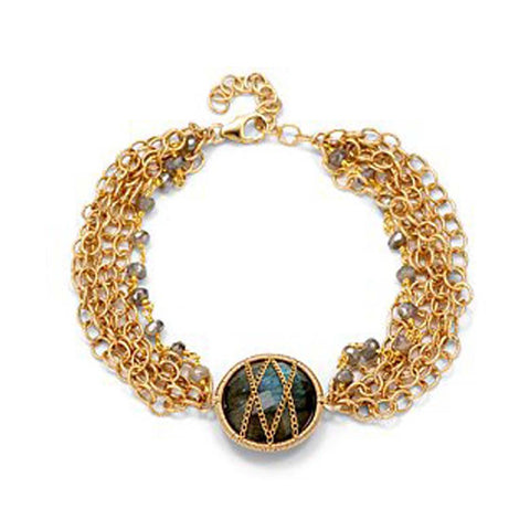 18K YG Plated  Yellow Leather Chain Link Design Snap Bracelet