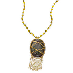 14K Goldfilled, Chain Wrapped Smokey Quartz And Carnelian Beaded Tassle Pendant Necklace