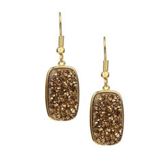 18K YG Plated, Rectangular Gold Drusy Drop Earrings