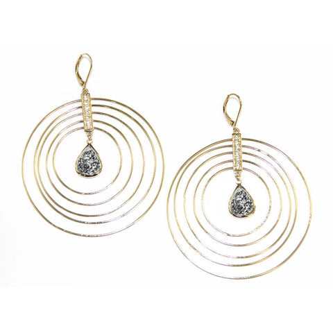 18K YG Plated, Inner Circle Silver Drusy Earrings