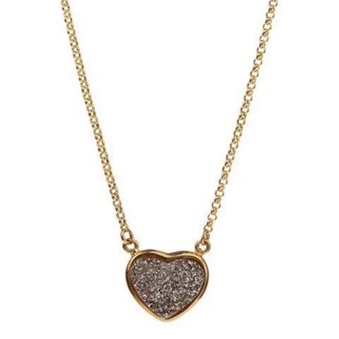 18K YG Plated Bronze Drusy Abstract Heart Necklace